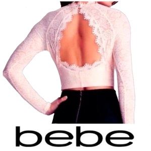 bebe Lace Sweetheart Pink Open Back Crop Top S
